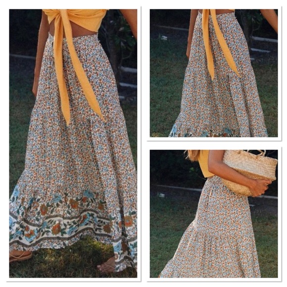 jaycieonposh Dresses & Skirts - Boho Floral Print Elastic High Waist Maxi Skirt